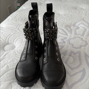 Karl Lagerfeld Studded Leather Combat Boots - Women's